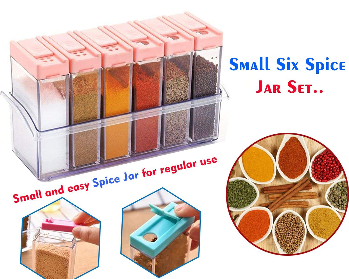122 Plastic Spice Jars (6 Pcs 14x22x8cm Multicolour) - Zidbik