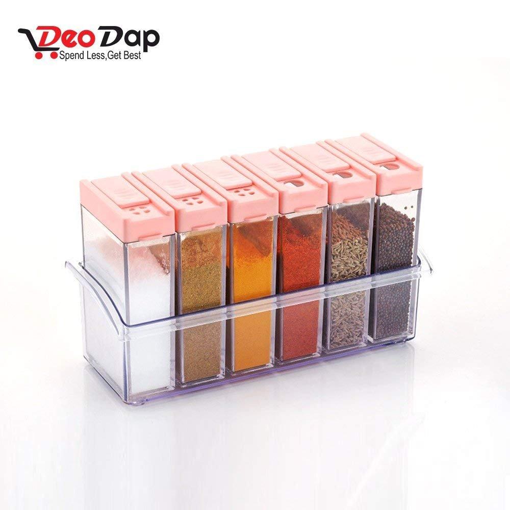 122 Plastic Spice Jars (6 Pcs 14x22x8cm Multicolour) - Zidbik