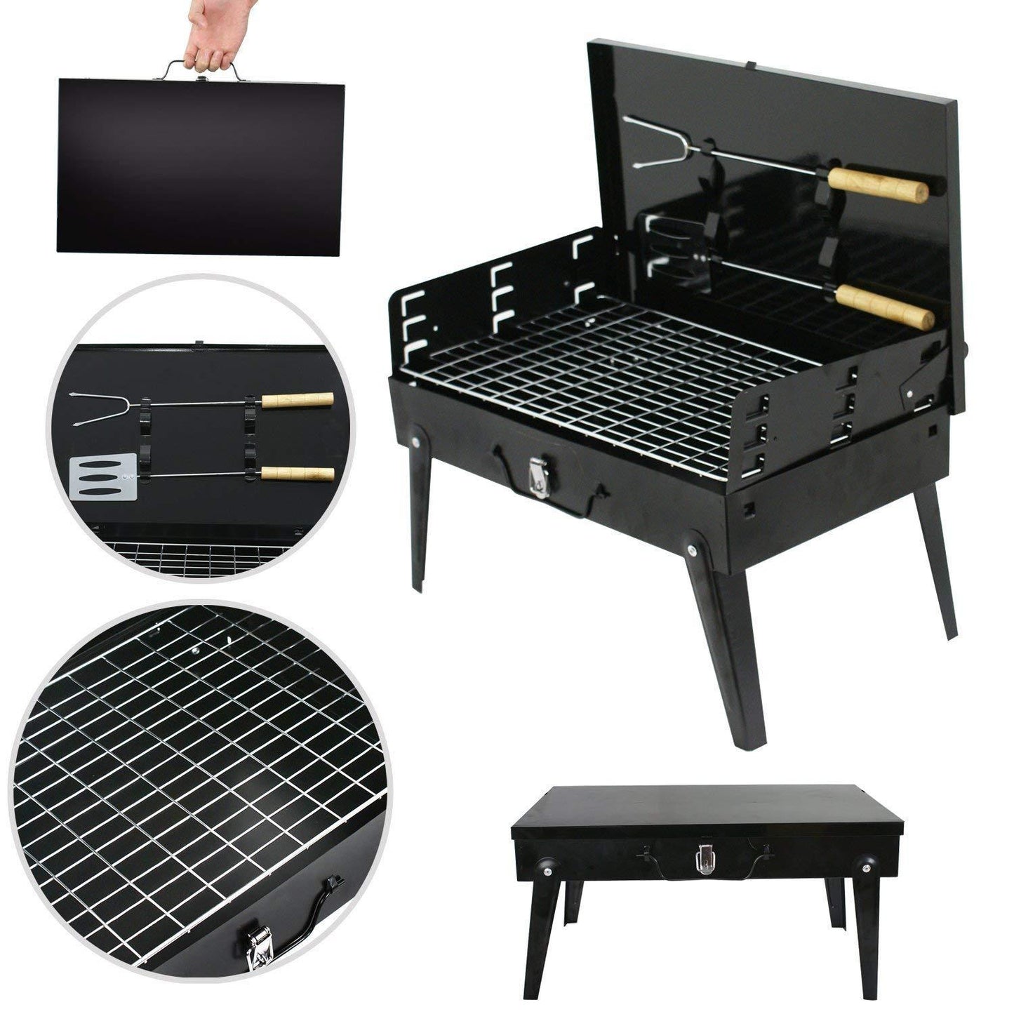 125 Stainless Steel Briefcase Style Barbecue Grill Toaster (Medium Black) - Zidbik