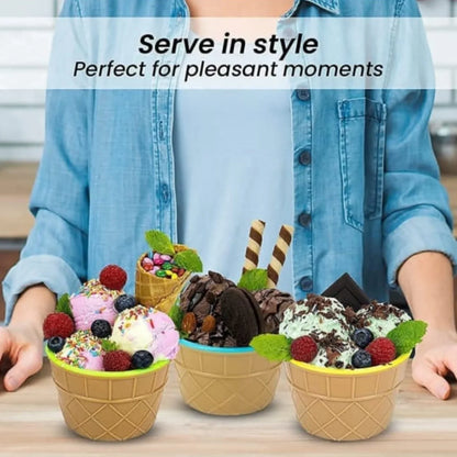 5320 Ice-cream Waffle Spoon Bowel Cup Set Premium Ice Cream Set Ice-cream Bowel With Spoon 2pc Couple Bowl Set - Zidbik