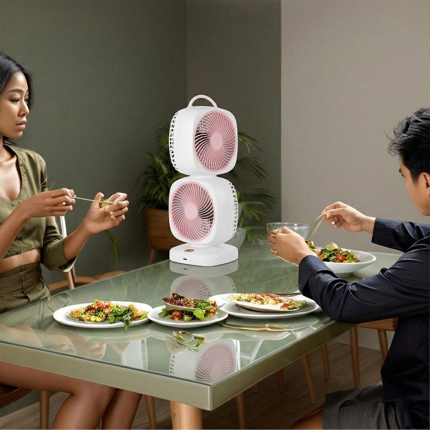 Portable Dual Head Usb Rechargeable Table Fan (1 Pc)