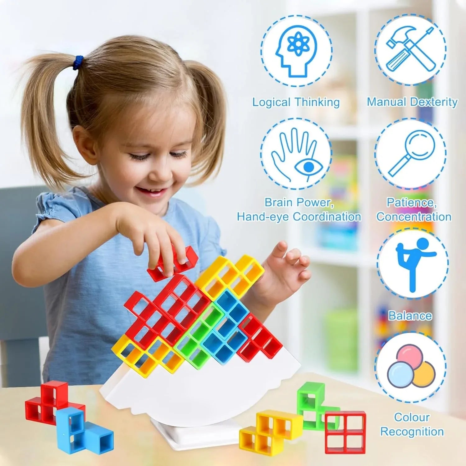17750 3d Tower Game Tower Balance Game Tower Stacking Game Adult Kid Tower Stacking Blocks Balance Game Blocks Building Toys For Kids Age 3+ Years (16 Pcs Set) - Zidbik
