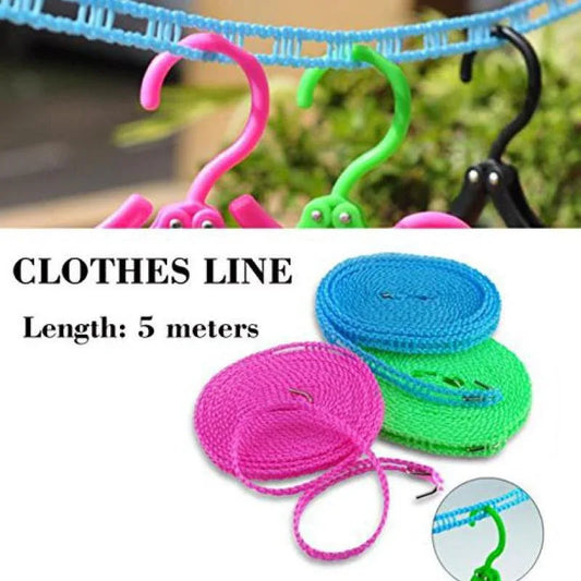 190 Clothesline Drying Nylon Rope With Hooks - Zidbik