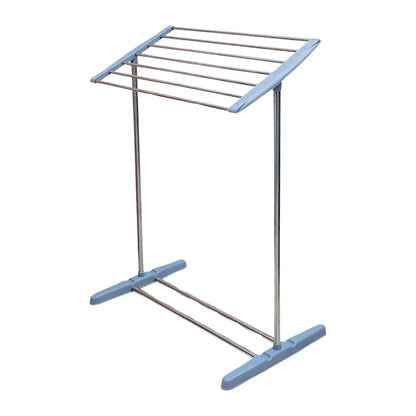 8724 Multi-functional Single Tier Mobile Towel Foldable Rack For Cloth And Towel Stainless Steel And Plastic Made Mobile Towel And Cloth Rack Holder Indoor Outdoor Standing Movable Cloth Dryer Rack Balcony Cloth Drying Stand - Zidbik