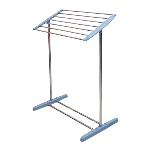 8724 Multi-functional Single Tier Mobile Towel Foldable Rack For Cloth And Towel Stainless Steel And Plastic Made Mobile Towel And Cloth Rack Holder Indoor Outdoor Standing Movable Cloth Dryer Rack Balcony Cloth Drying Stand - Zidbik
