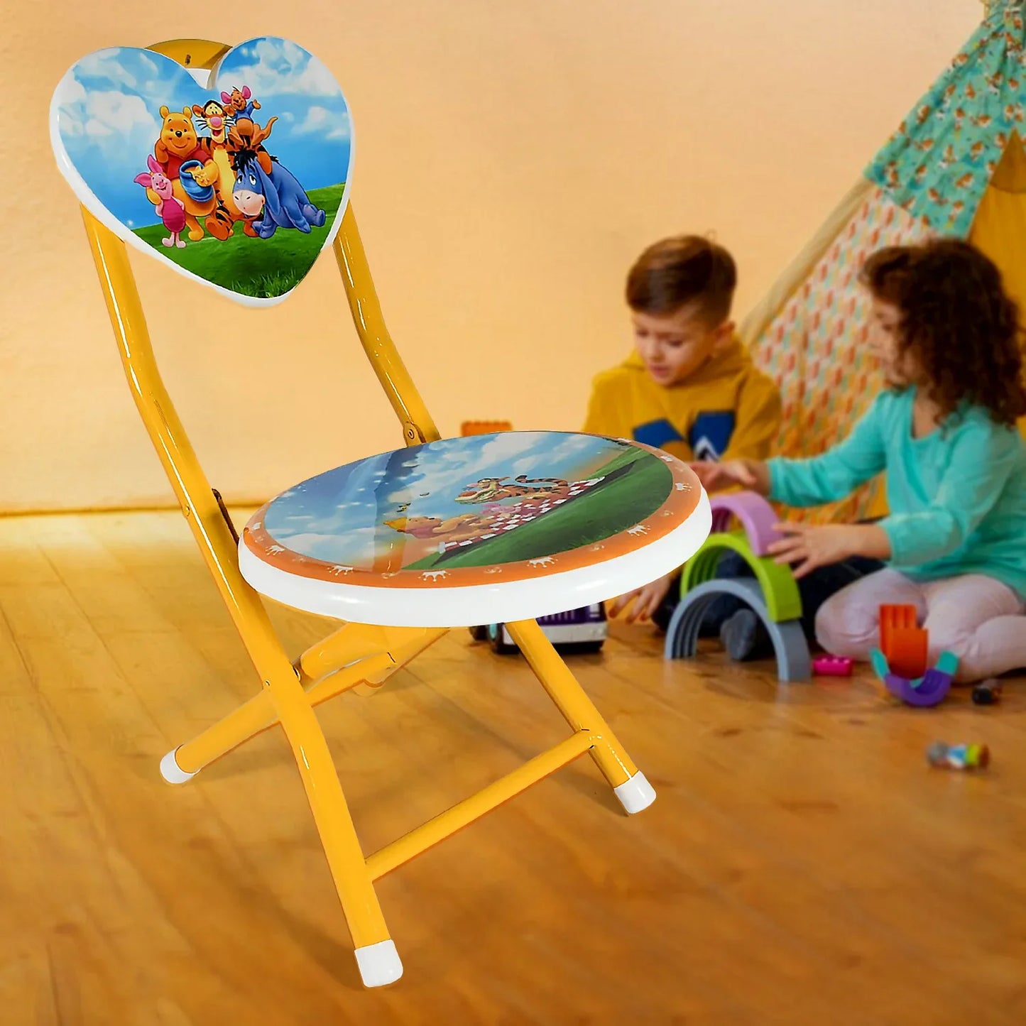 17761 Heart Shape Kids Chair Cartoon Printed Foldable Kids Children Folding Chair For Playrooms Schools Daycares And Home. Metal And Fibre Body Picnic Beach Camping Chair (1 Pc) - Zidbik
