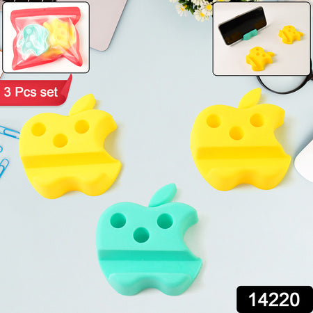 Multi-functional Apple-shaped Plastic Mobile Stand With Pen Holder (3 Pc  Mix Color) - Zidbik