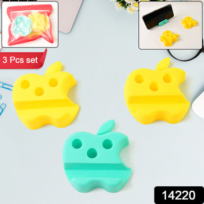 Multi-functional Apple-shaped Plastic Mobile Stand With Pen Holder (3 Pc  Mix Color) - Zidbik