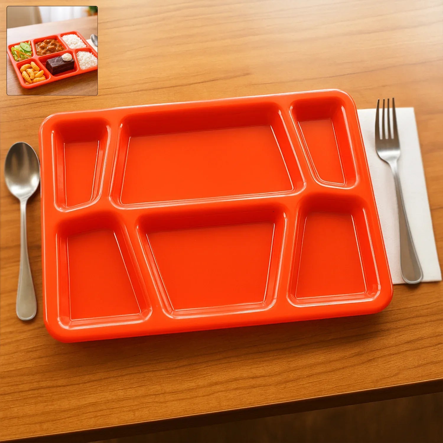 Plastic Multi-compartment Rectangular Meal Serving Tray Plate (1 Pc Red) - Zidbik