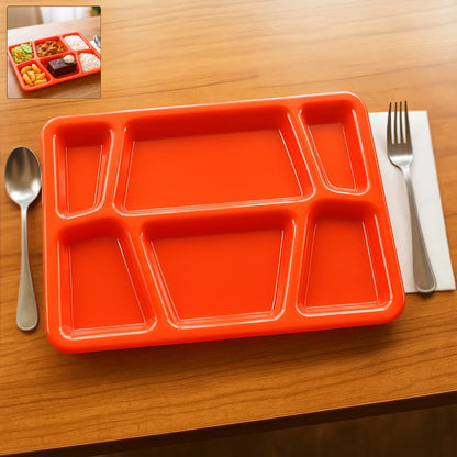 Plastic Multi-compartment Rectangular Meal Serving Tray Plate (1 Pc Red) - Zidbik