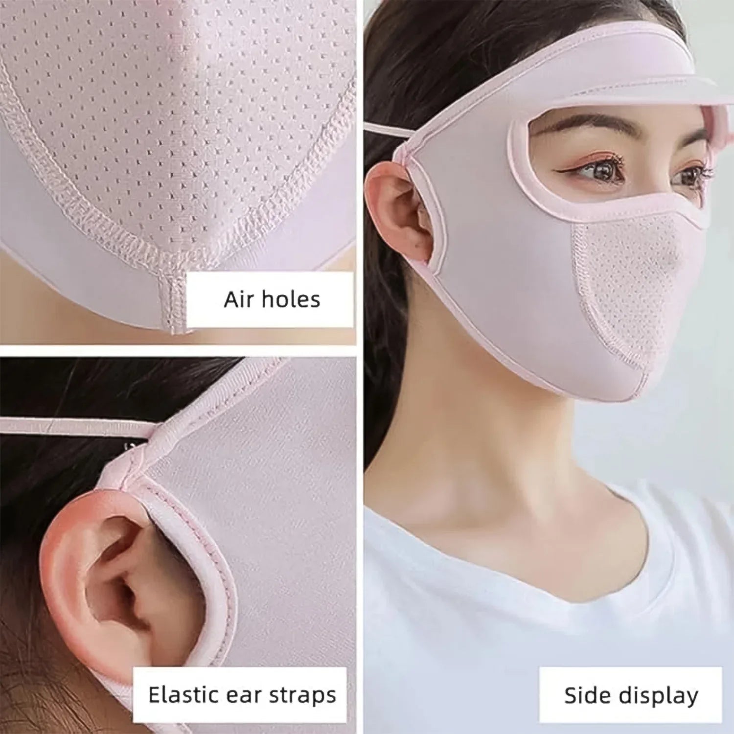 Womens Full Face Uv Protection Cap With Built-in Mask And Wide Brim Visor Breathable (1 Pc) - Zidbik