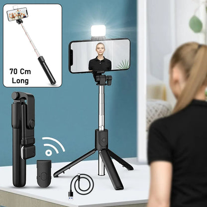 3 In 1 Wired Selfie Stick With Extendable Handle (70 Cm Long) - Zidbik