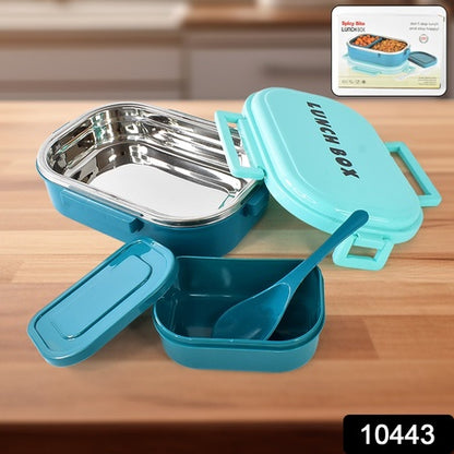 3 In 1 Spicy Bite Stainless Steel Lunch Box With Plastic Small Box  Spoon (1 Set) - Zidbik