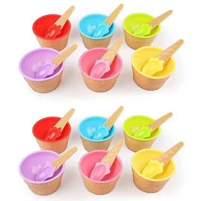 5321 Ice Cream Bowl Spoon Set Plastic Solid Colour Cream Cup Couple Bowl With Spoon. Ice Cream Spoon Bowl Set 12 Pc Set Of Ice Cream Bowl Spoon (Multi Color) - Zidbik