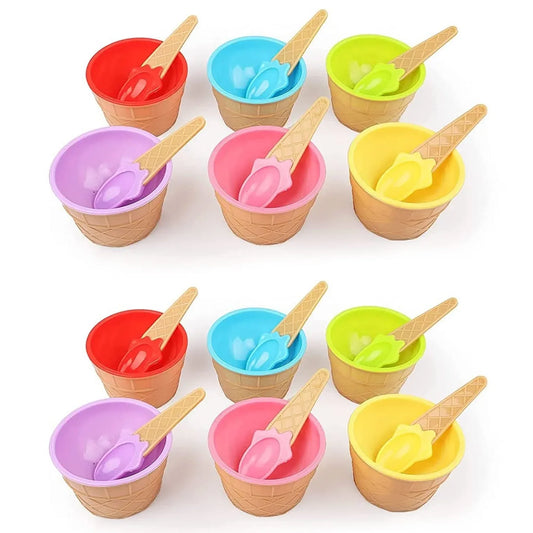 5321 Ice Cream Bowl Spoon Set Plastic Solid Colour Cream Cup Couple Bowl With Spoon. Ice Cream Spoon Bowl Set 12 Pc Set Of Ice Cream Bowl Spoon (Multi Color) - Zidbik