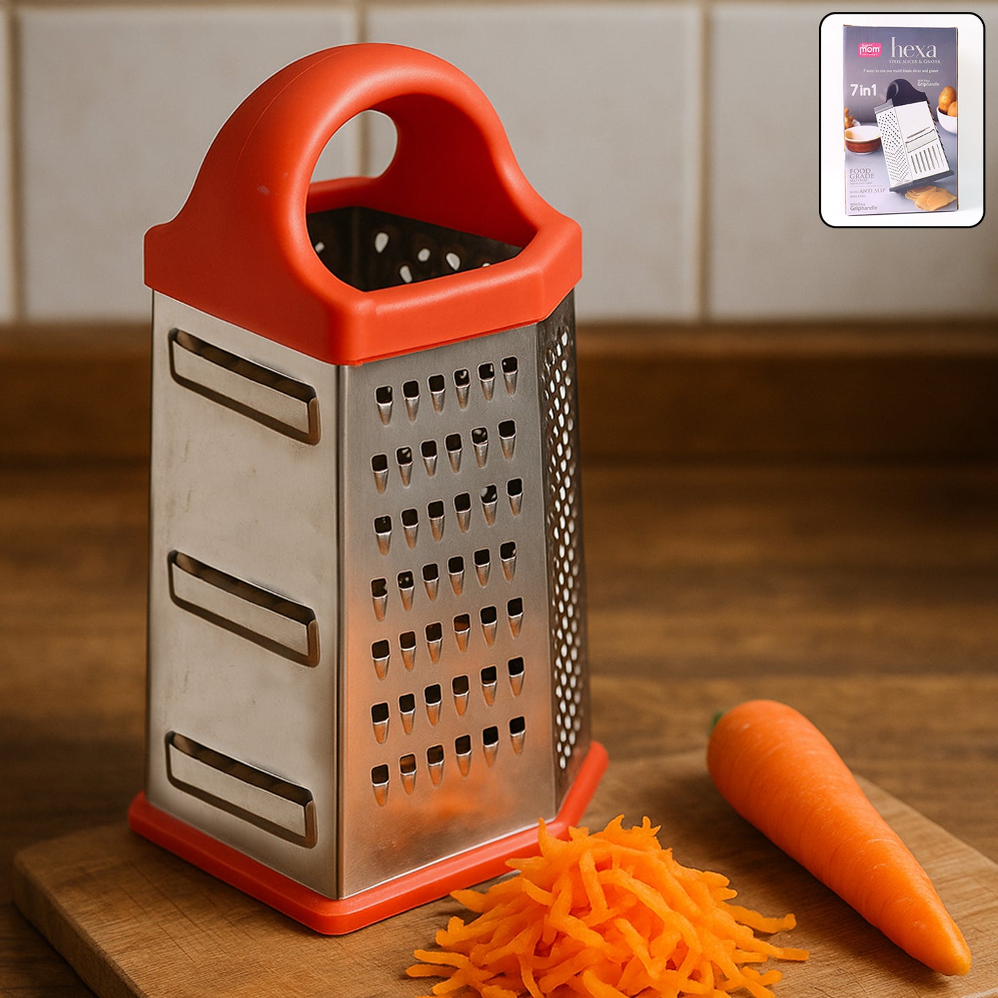 7-in-1 Heavy Duty Stainless Steel Box Grater With Ergonomic Handle (1 Pc) - Zidbik