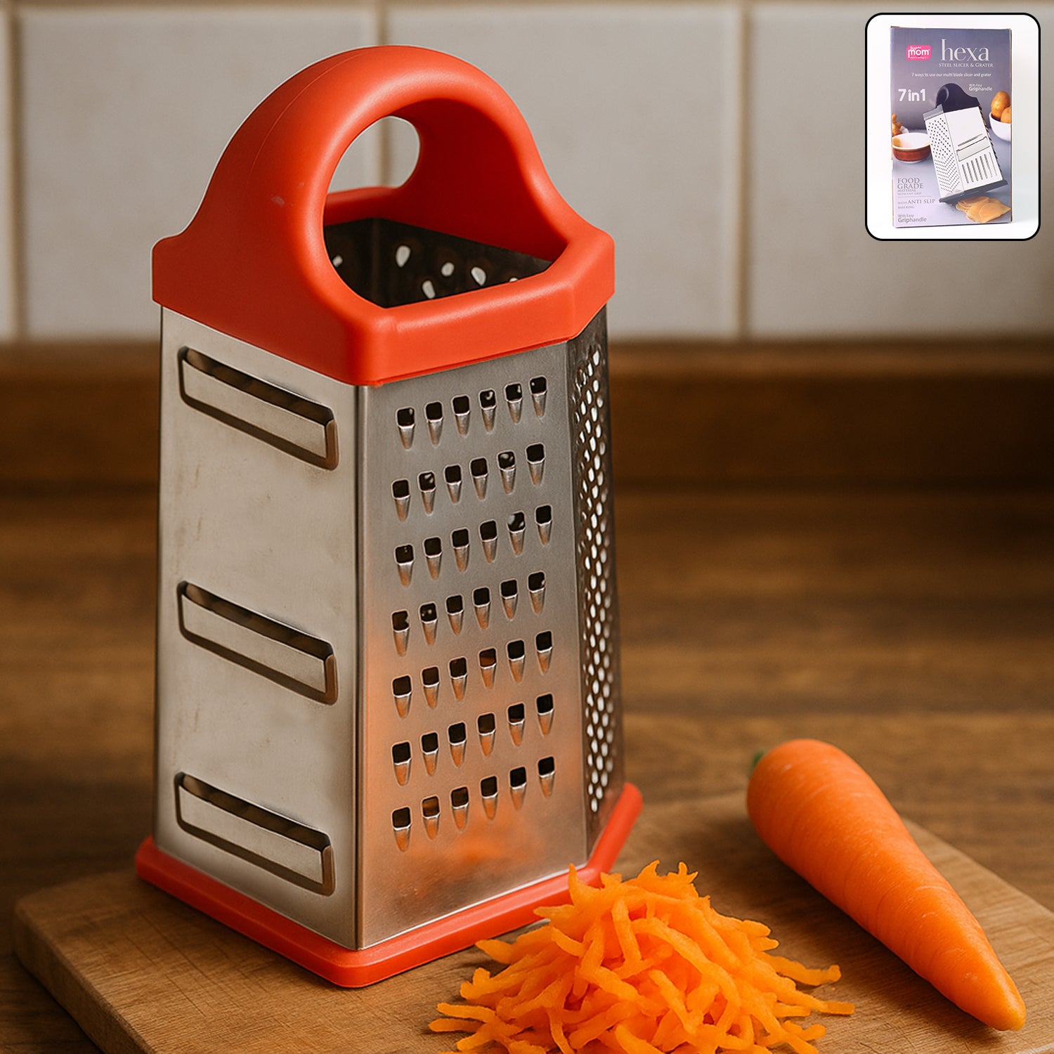 7-in-1 Heavy Duty Stainless Steel Box Grater With Ergonomic Handle (1 Pc) - Zidbik
