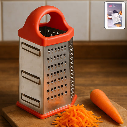 7-in-1 Heavy Duty Stainless Steel Box Grater With Ergonomic Handle (1 Pc) - Zidbik