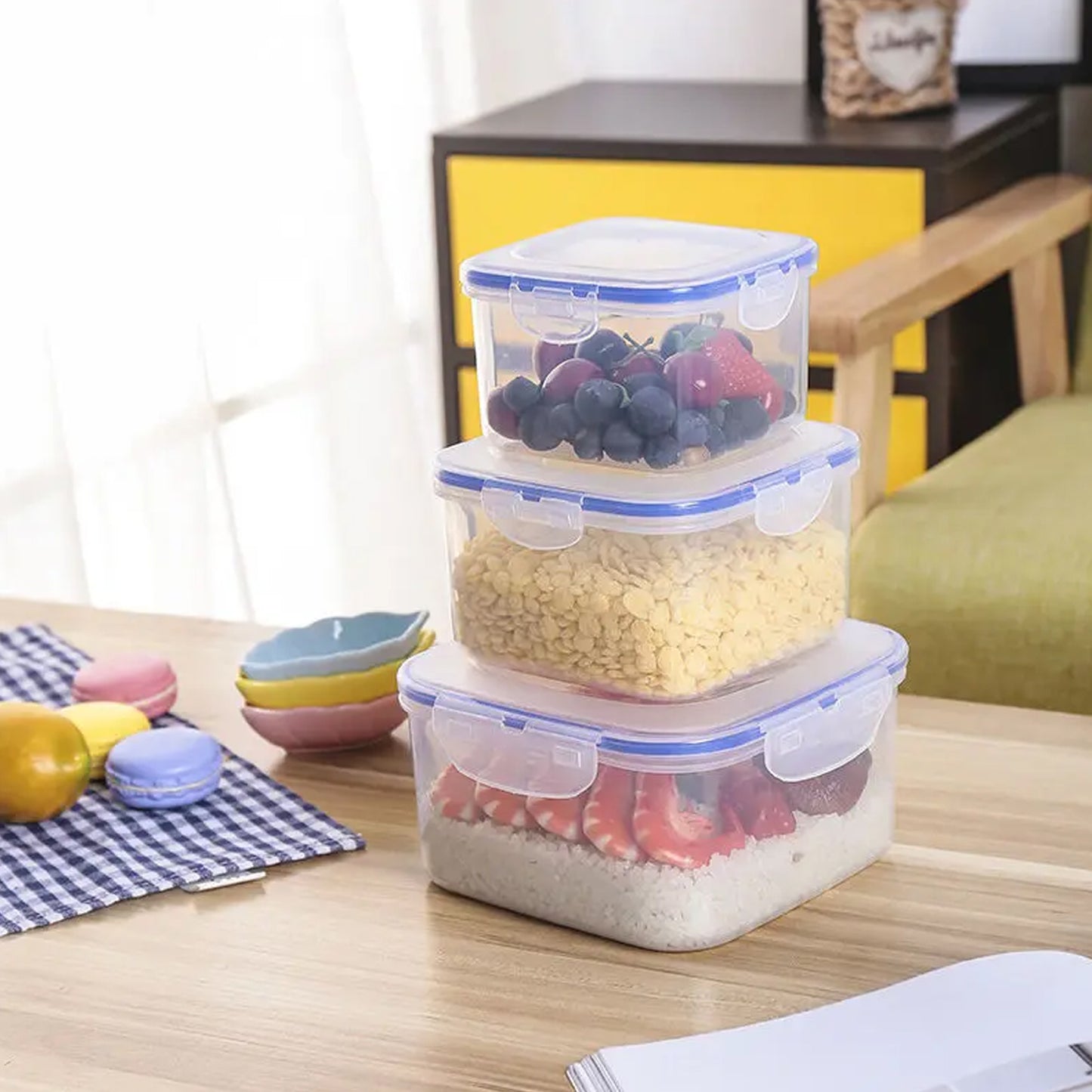 5496  Kitchen Storage Container Set With Food Grade Plastic And Air Seal Lock Lid For Storage Of Grocery Spices Dry Fruits Use For Home Office Restaurant Canteens (3 Piece Set) - Zidbik