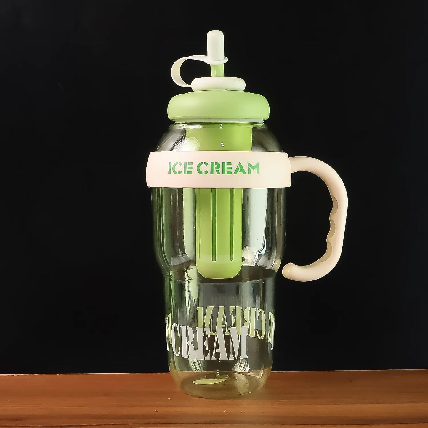 Approx 1300ml Large Capacity Cute Ice Cream Themed Water Bottle With Handle Straw Fruit Infuser Leakproof Sipper For Kids Adults - Zidbik