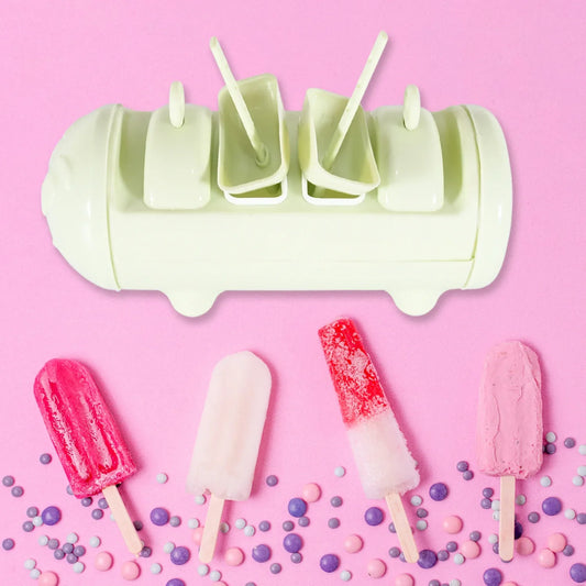 5596 Cartoon Shape Mold Ice Candy Popsicle Mold Ice Plastic Ice Candy Maker Kulfi Maker Molds Set With 4 Cups (1 Pc  Multicolor) - Zidbik