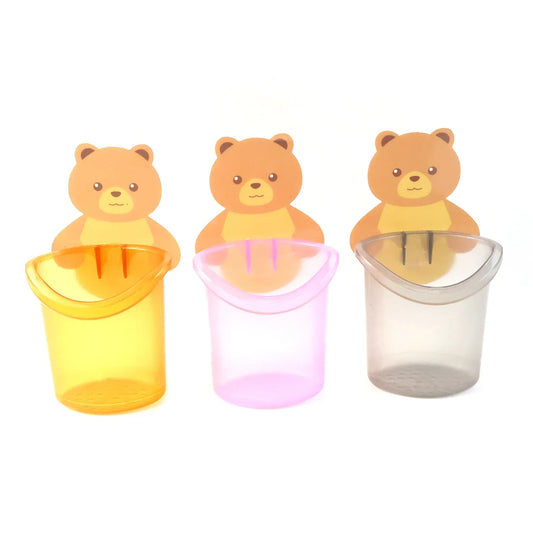 Cute Teddy Bear Toothbrush Holder For Kids (3 Pc Set) - Zidbik