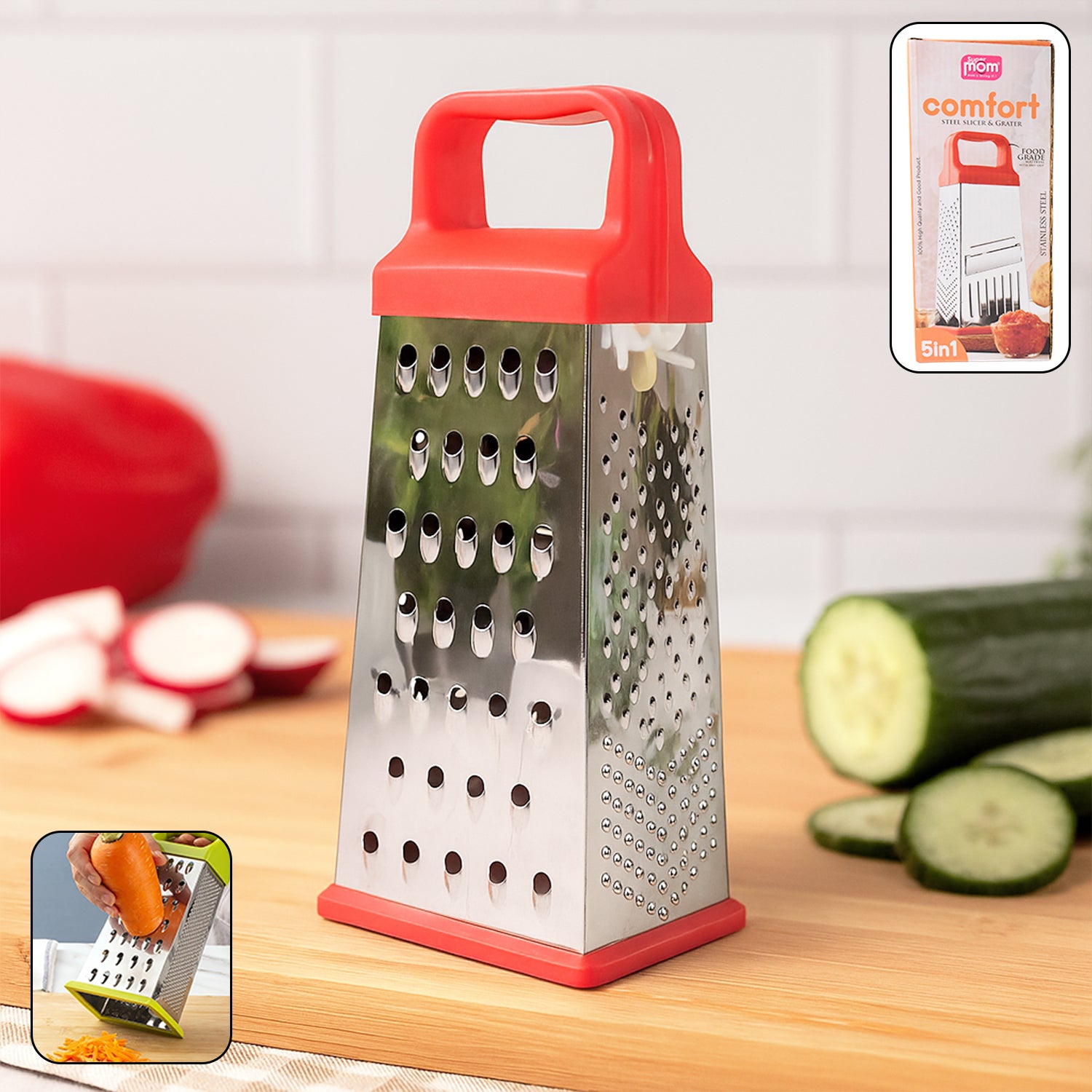 Supermom 5-in-1 Comfort Stainless Steel Grater And Slicer - Zidbik