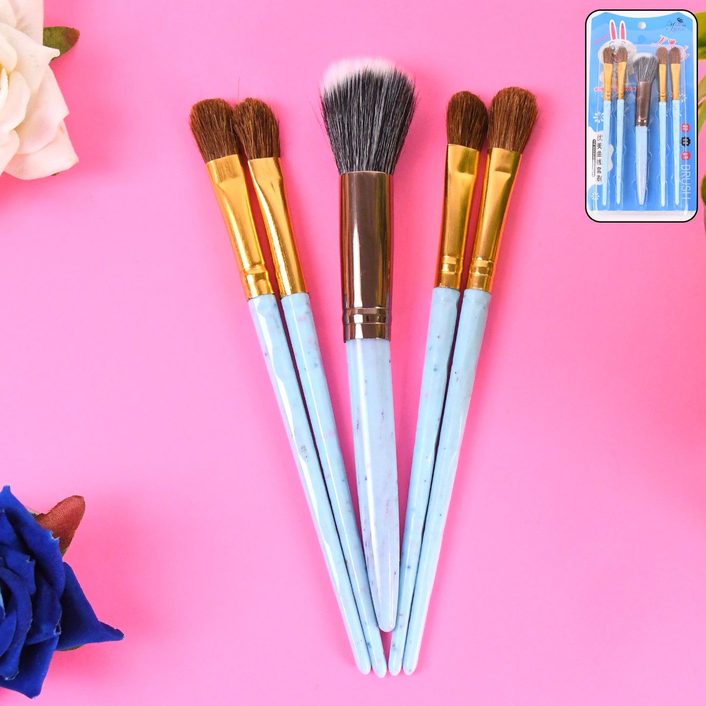 5pc Makeup Brush Tools Kit (5 Pcs Set  Mix Color) - Zidbik