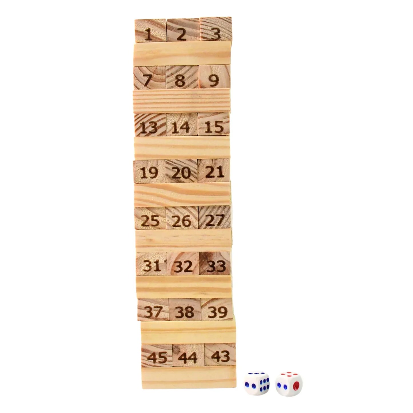 Wooden Tumbling Stacking Tower Game (48 Pcs Blocks 2 Dices) - Zidbik