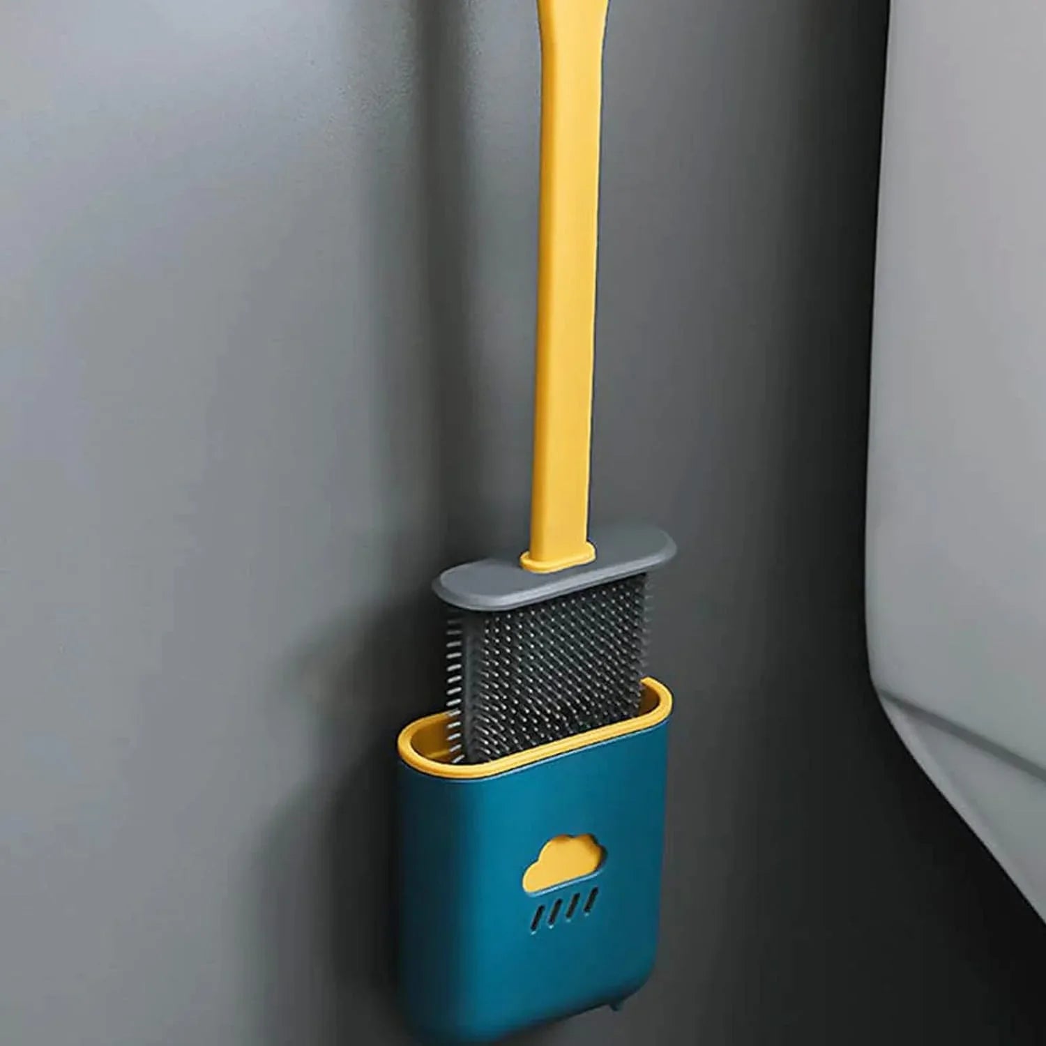 1410l Silicone Toilet Brush Flexible Soft Bristle Brush With Quick Dry Holder Cleaning Brush For Toilet Accessories ( Without Sticker Box ) - Zidbik