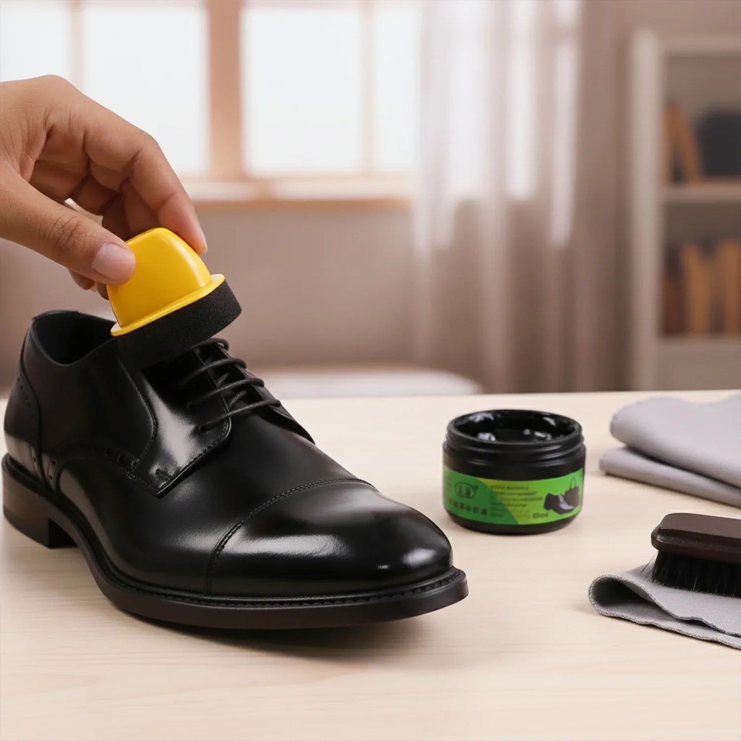 Black Shoe Polish Cream With Built-in Sponge Applicator (60 Ml Approx) - Zidbik
