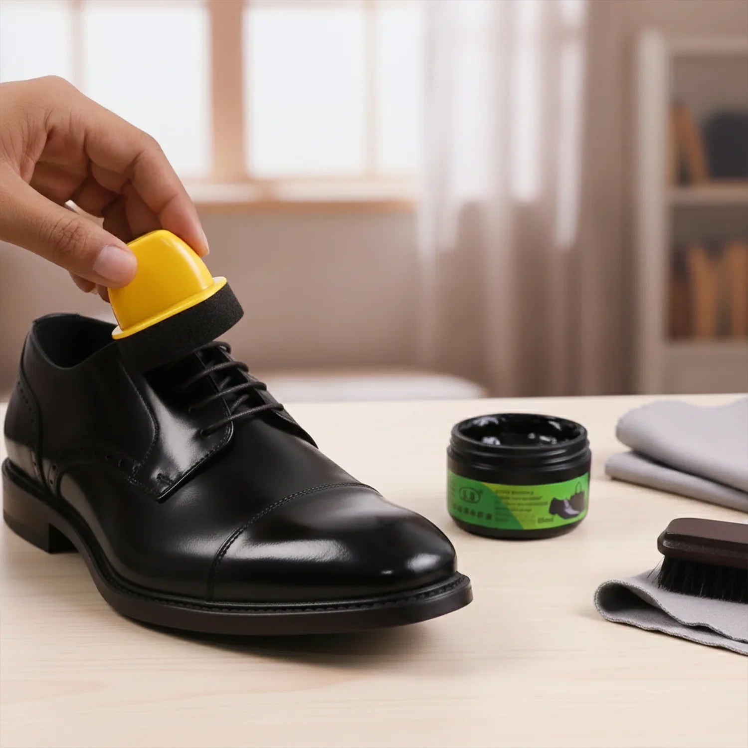 Black Shoe Polish Cream With Built-in Sponge Applicator (60 Ml Approx) - Zidbik