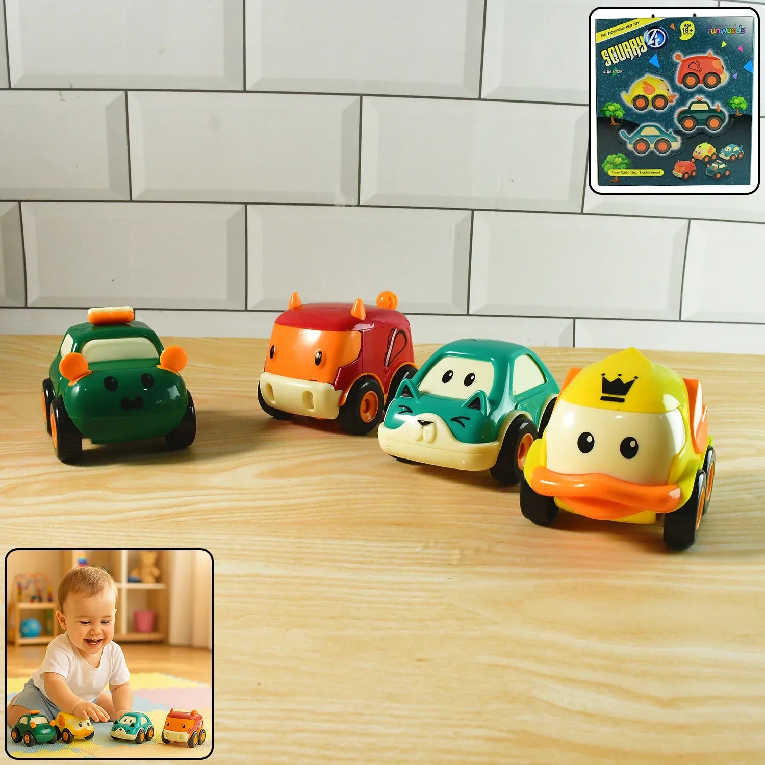 Funwoods Animal Cartoon Pull-back Toy Car - (4 Pc Set) - Zidbik