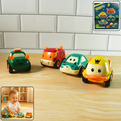 Funwoods Animal Cartoon Pull-back Toy Car - (4 Pc Set) - Zidbik