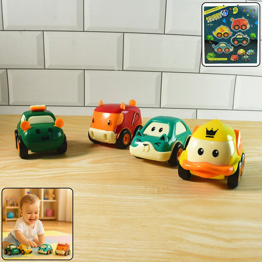Funwoods Animal Cartoon Pull-back Toy Car - (4 Pc Set) - Zidbik