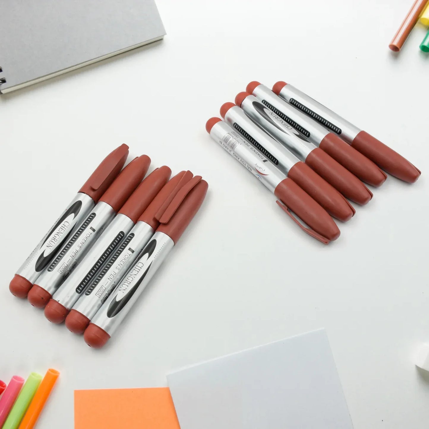 9201 10pc Marron Marker And Pen Used In Studies And Teaching White Boards In Schools And Institutes For Students (10 Pc Set) - Zidbik