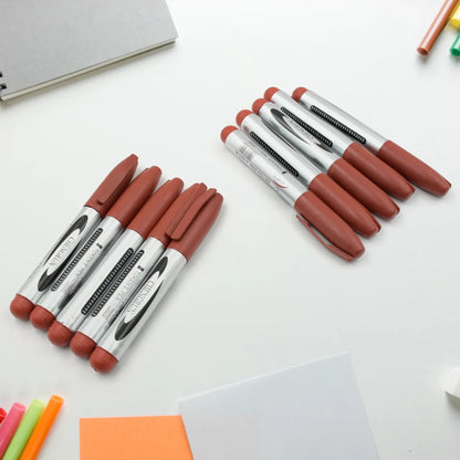 9201 10pc Marron Marker And Pen Used In Studies And Teaching White Boards In Schools And Institutes For Students (10 Pc Set) - Zidbik
