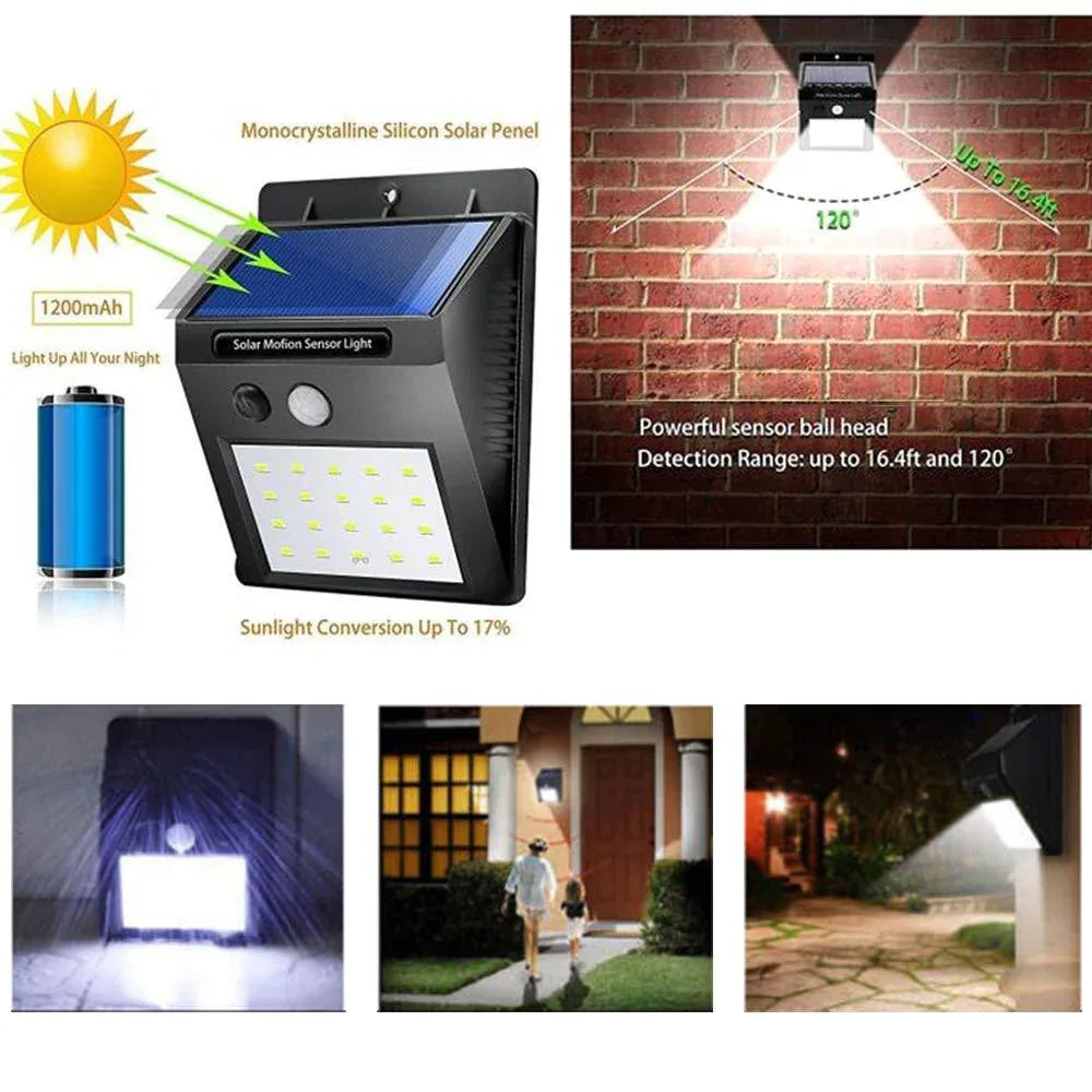 213 Solar Security Led Night Light For Home Outdoorgarden Wall (Black) (20-led Lights) - Zidbik