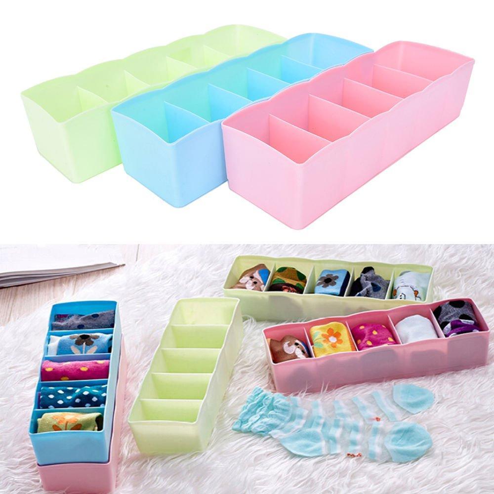 235 5-compartments Sockshandkerchiefunderwear Storage Box Socks Drawer Closet Organizer Storage Boxes (Pack Of 2) - Zidbik