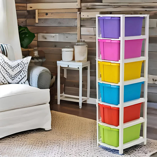 6-layer Multi-colored Plastic Storage Drawer Cabinet - Zidbik