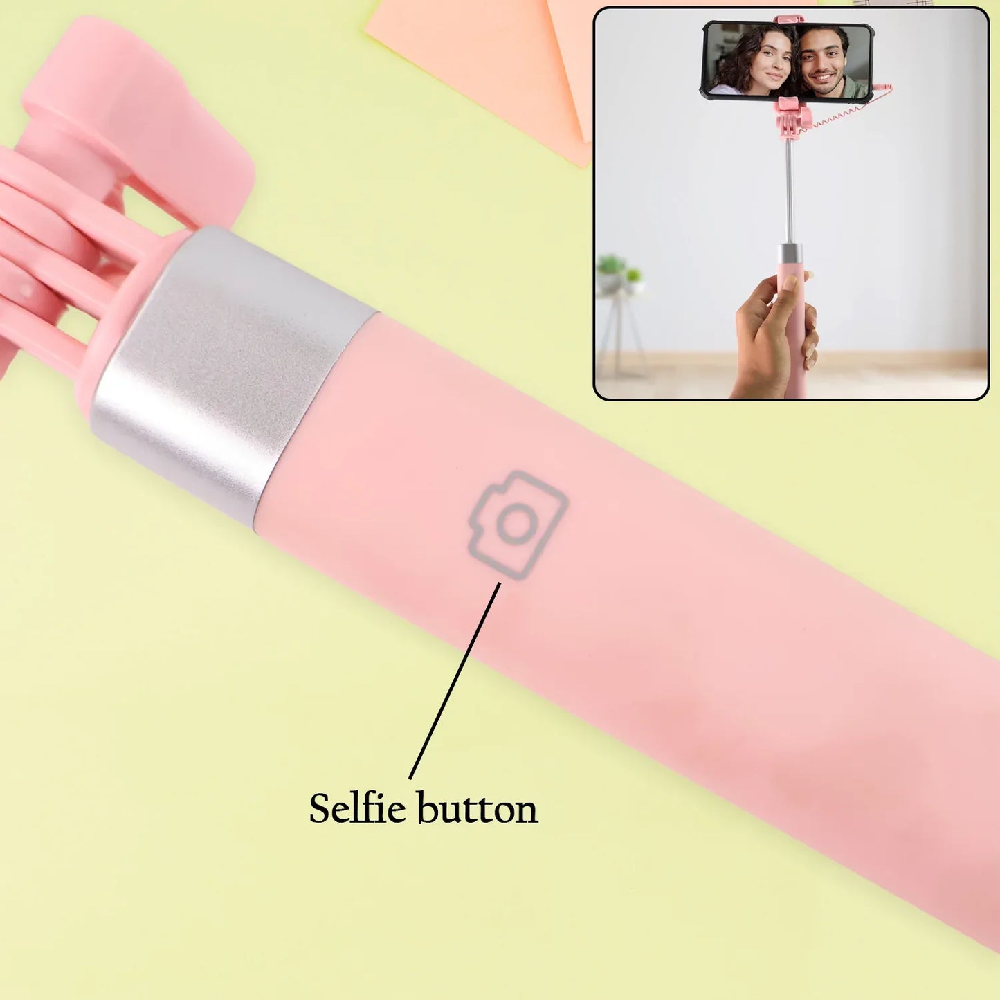 Wired Selfie Stick With Rearview Mirror Built-in Shutter Button (1 Pc) - Zidbik