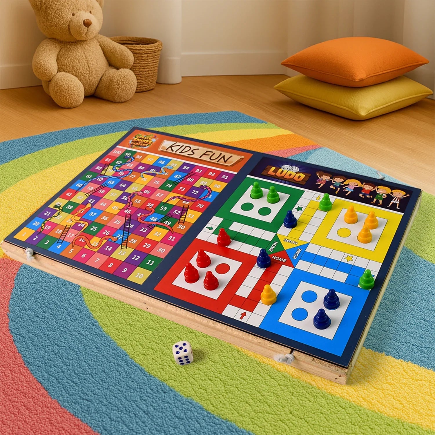 Wooden Board Game Set Ludo Snakes Ladders And Desktop Football (3-in-1) - Zidbik