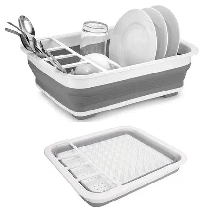 0804 Collapsible Folding Silicone Dish Drying Drainer Rack With Spoon Fork Knife Storage Holder - Zidbik