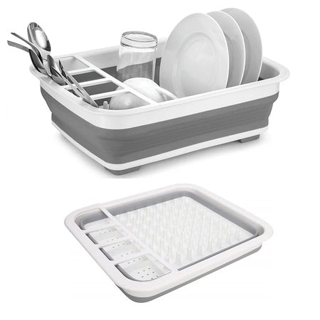 0804 Collapsible Folding Silicone Dish Drying Drainer Rack With Spoon Fork Knife Storage Holder - Zidbik