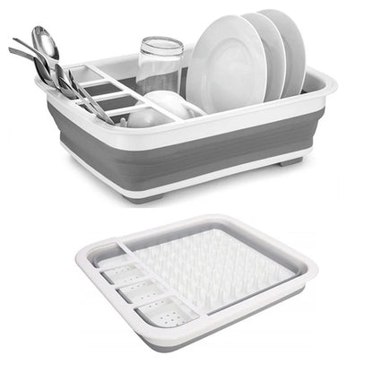 0804 Collapsible Folding Silicone Dish Drying Drainer Rack With Spoon Fork Knife Storage Holder - Zidbik