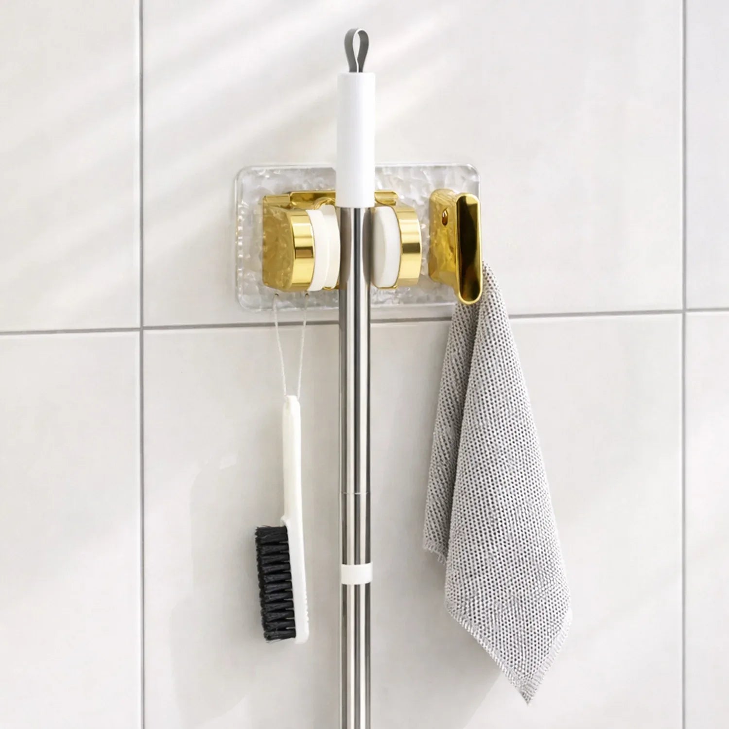 Wall Mounted Broom Mop Holder With Strong Grip Clips - Zidbik