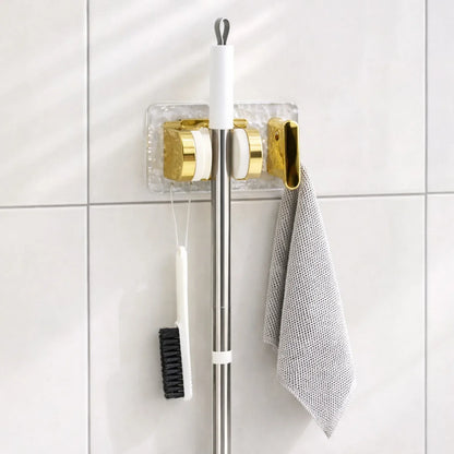 Wall Mounted Broom Mop Holder With Strong Grip Clips - Zidbik