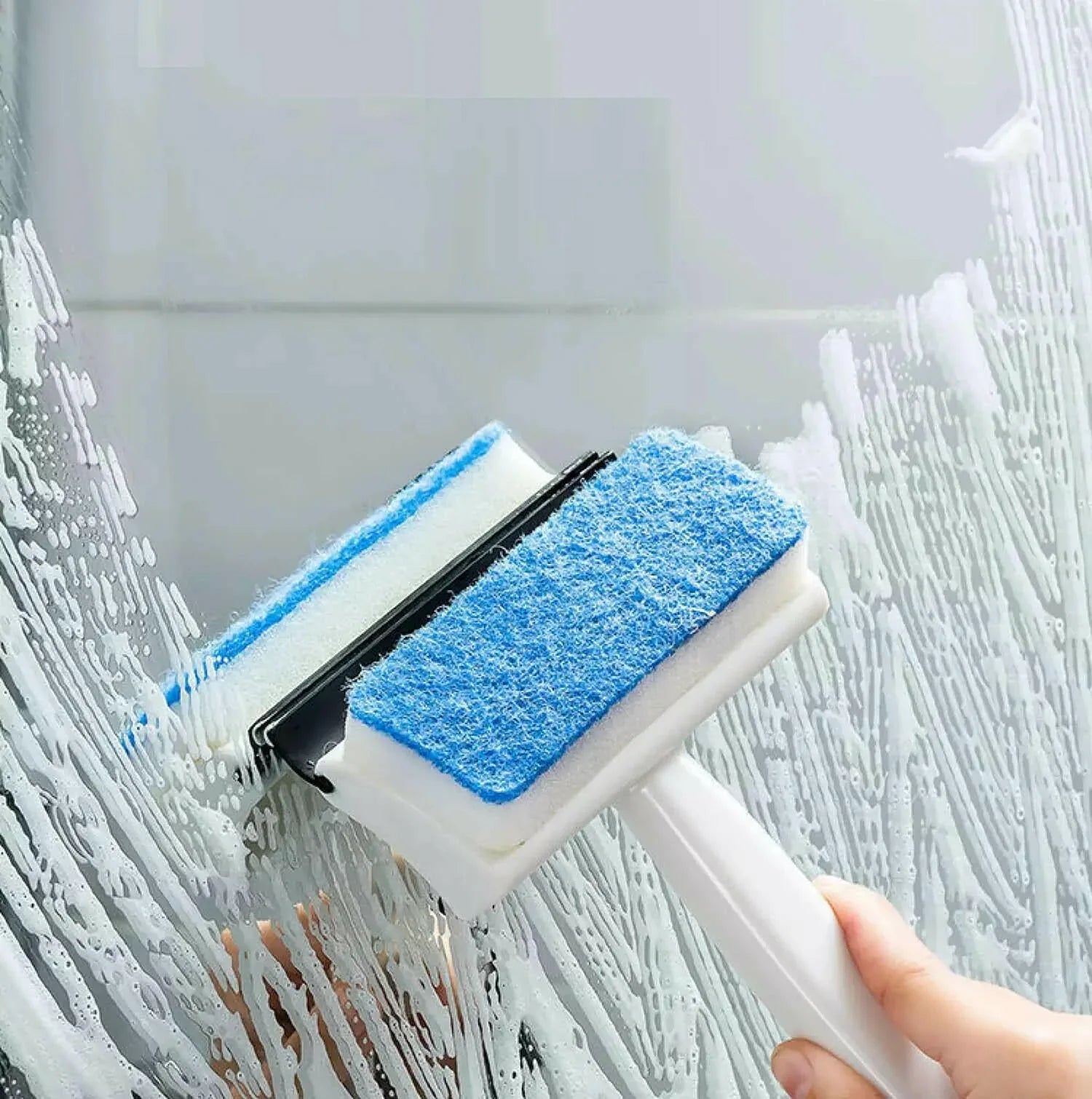 7602 2 In 1 Glass Wiper Cleaning Brush Mirror Grout Tile Cleaner Washing Pot Brush Double-sided Glass Wipe Bathroom Wiper Window Glass Wiper - Zidbik
