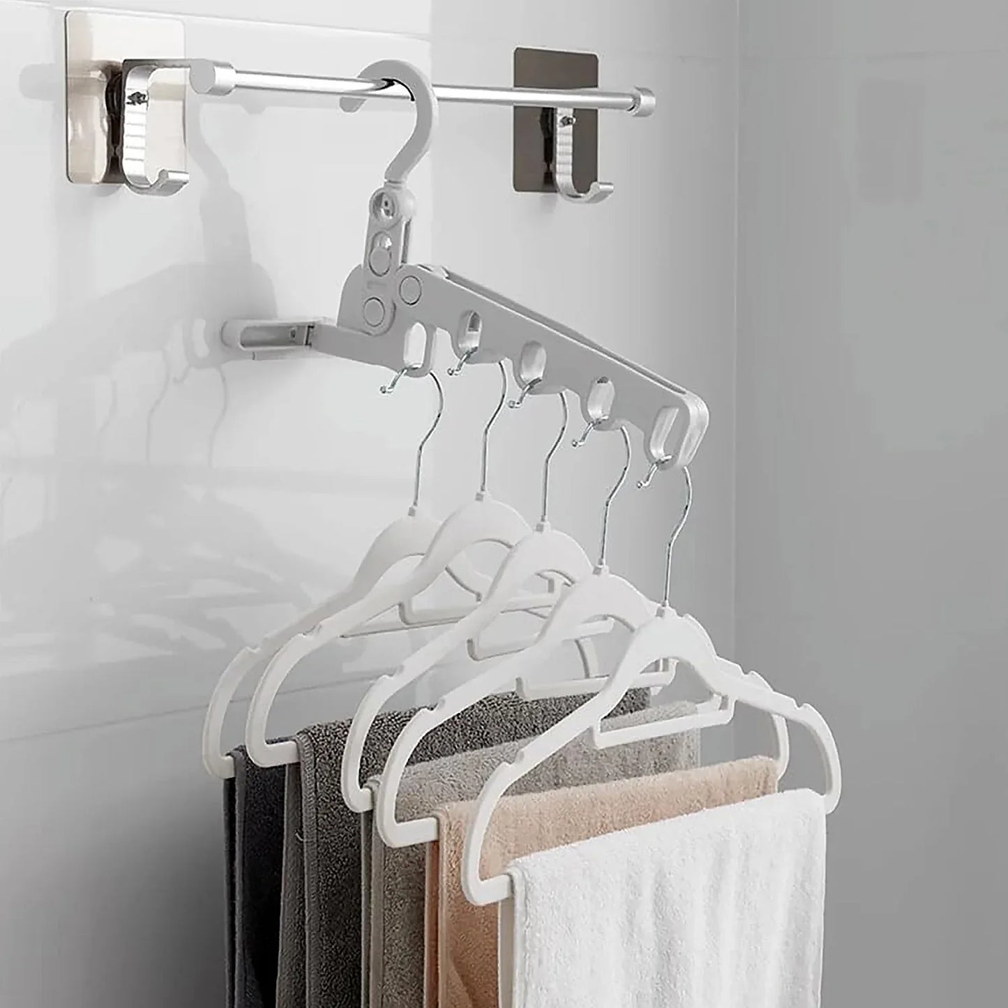 13049 5holes Foldable Clothes Hanger Travel Clothes Hanger Multifunctional Clothes Hanger Space-saving Wall Holder Clothes Rack Robust Clothes Hanger For Travel Indoors. - Zidbik
