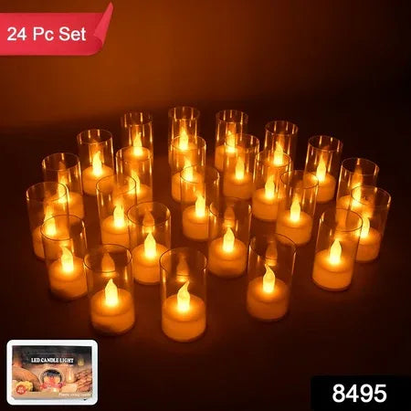 Flameless Candles With Transparent Plastic Covers Set Of 24 Pcs Led - Zidbik